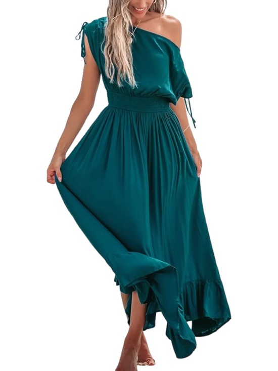 Cupshe Dresses & Skirts - NWT Cupshe Women’s Teal One Shoulder Ruffled Maxi Dress Size Large
